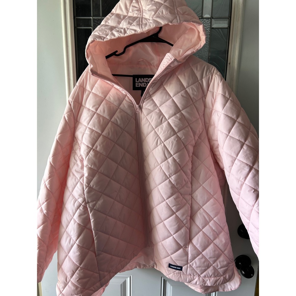 Lands End Pink Quilted‎ Puffer Jacket Hooded Repreve 3X 24W-26W Lightweight